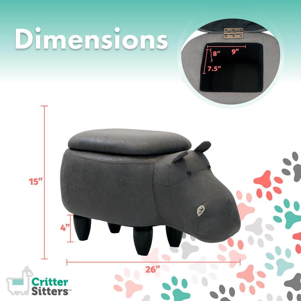 Gray Hippo Animal-Shaped Cotton Storage Ottoman