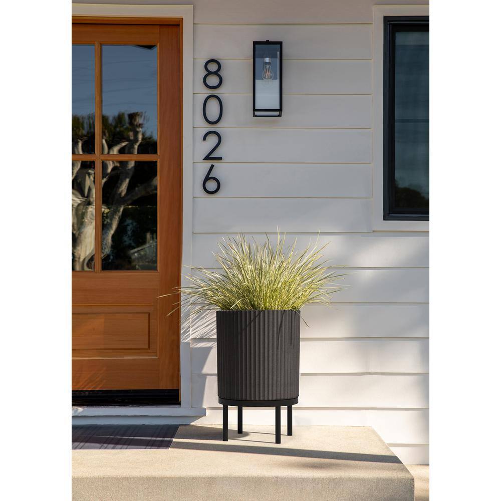 Modern Black Raised Demi Planter with Stand, 15"x22"
