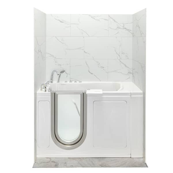 Ella Petite 52 in. x 27.5 in. Left Drain Acrylic Walk-In Combination Bathtub in White with Carrara Wall Surround