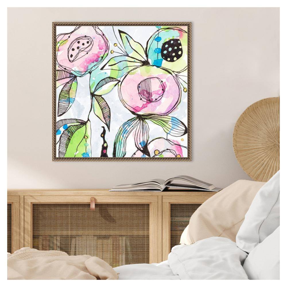 Beaded Bronze Framed Abstract Floral Canvas Art