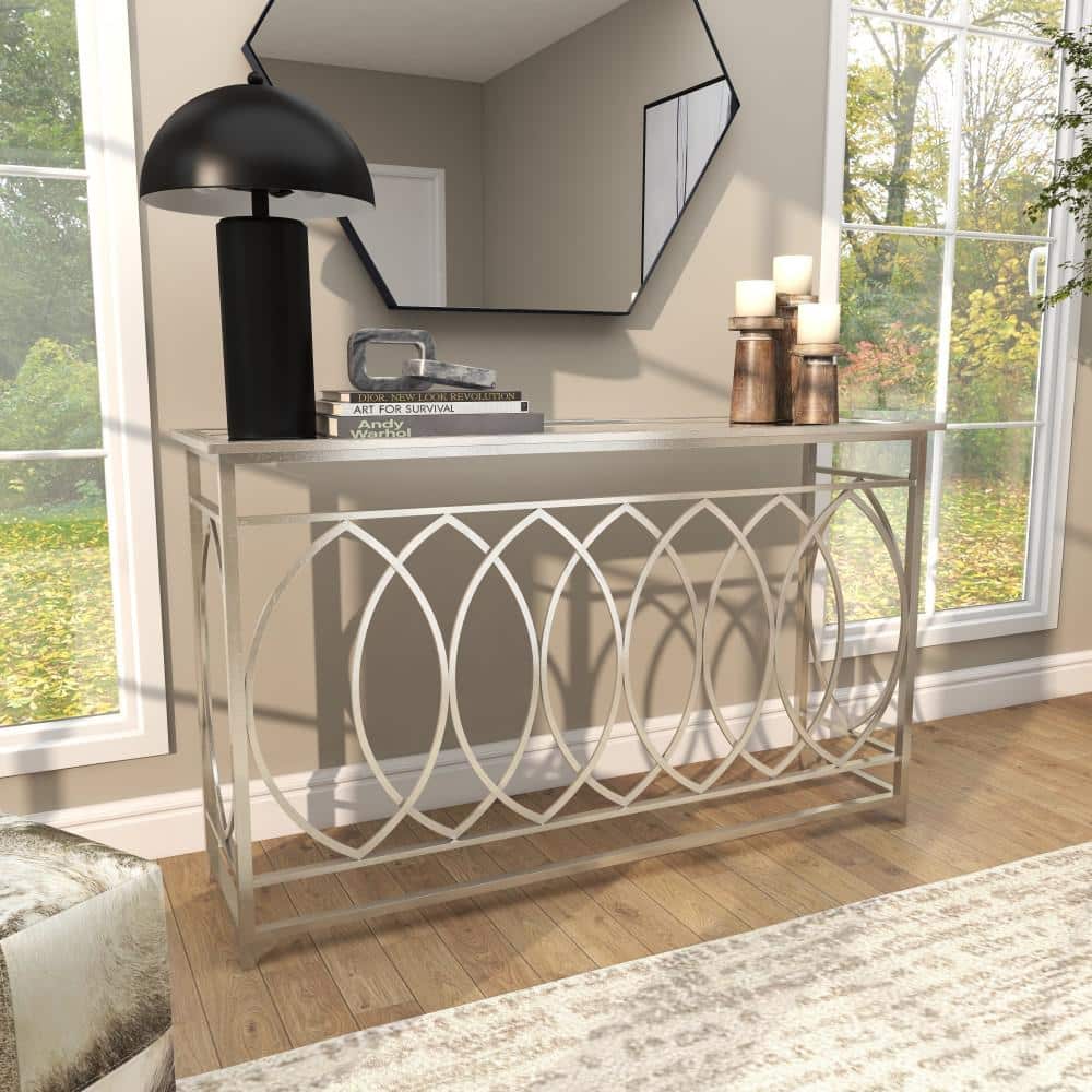 Silver Metal and Glass Geometric Console Table