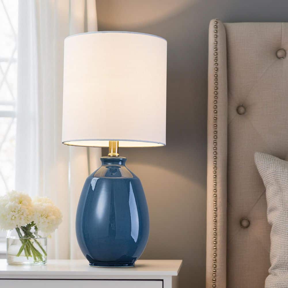 C Cattleya 19. 75in. Plug-in Blue Ceramic Table Lamp with White