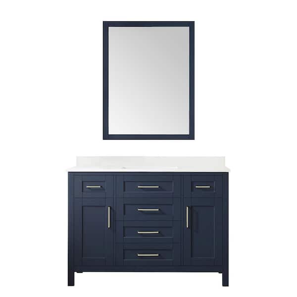 Tahoe 48 in. Single Sink Midnight Blue Bath Vanity with White Engineered Stone Top and Mirror (Assembled)