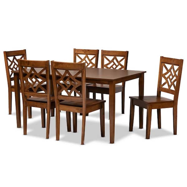 Baxton Studio Nicolette 7-Piece Walnut Brown Dining Set