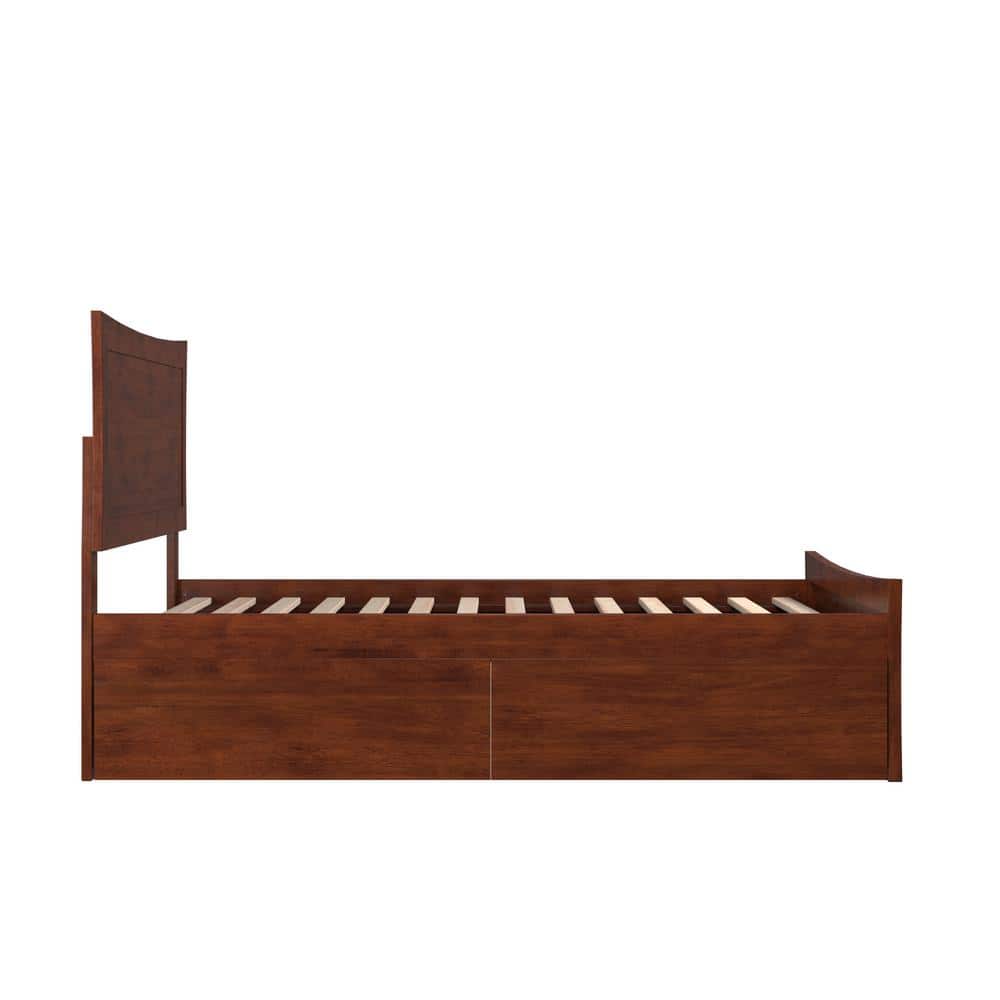 Walnut Full Platform Bed with Storage Drawers and Slats