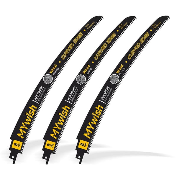 12 in. 8 TPI High Carbon Steel Curved Jigsaw Blades for Clean Wood and Dry Branch Cutting (3-Pack)