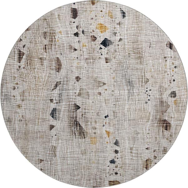 Mayfield Premium Machine Washable Abstract AMF2092 Linen 8 ft. x 8 ft. Round Rug