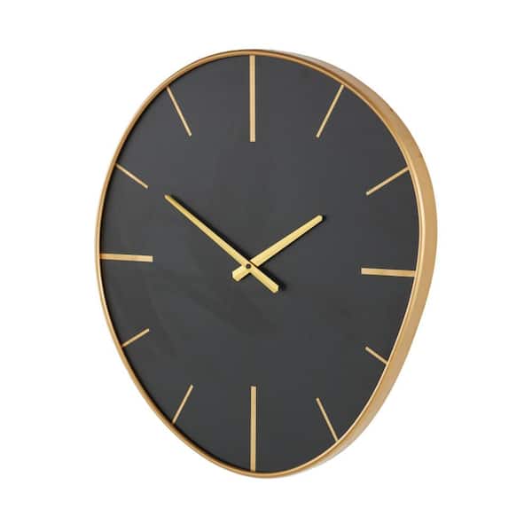 Litton Lane Black Wooden Wavy Wall Clock with Gold Hands and Markers