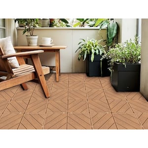 12 in. W x 12 in. L Outdoor Diagonal Stripe Plastic Composite Flooring Deck Tiles (35 Per Box), Wood Color