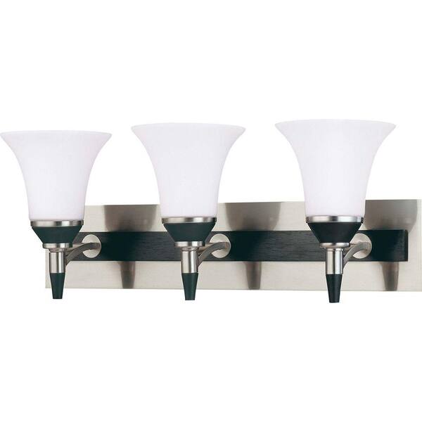 Glomar Keen 3-Light Ebony and Brushed Nickel Vanity Light with Satin White Glass