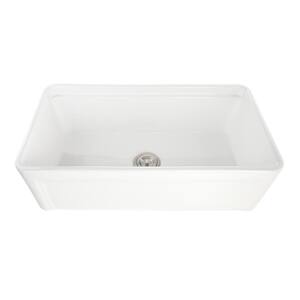 33 in. Farmhouse Apron Single Bowl White Ceramic Kitchen Sink with Grid, Strainer, Colander, Drying Rack, Cutting Board