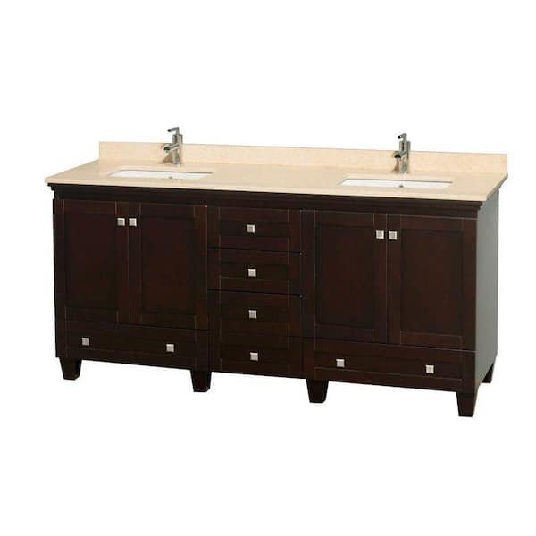 Wyndham Collection Acclaim 72 in. Double Vanity in Espresso with Marble Vanity Top in Ivory and Square Sink