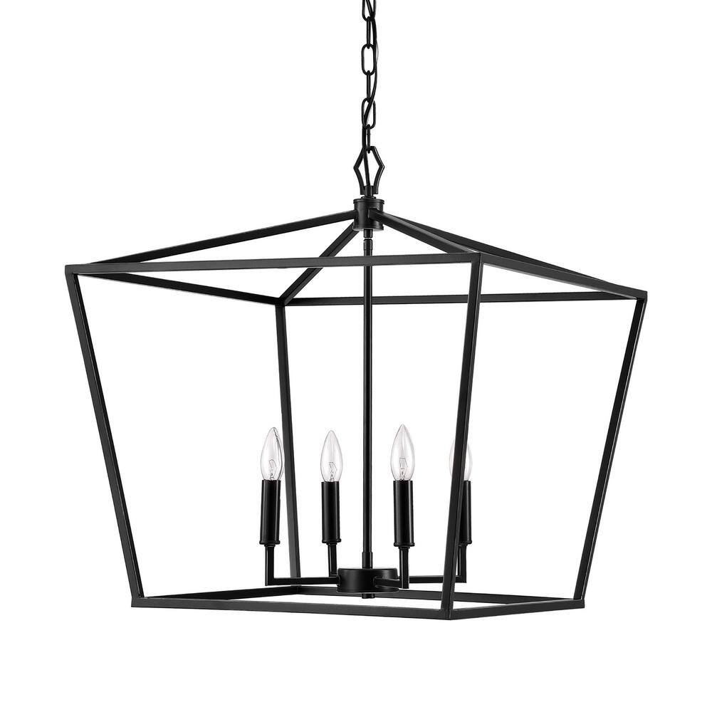 Edvivi 4Light 23 in. Matte Black Lantern Pendant Light Cage Farmhouse