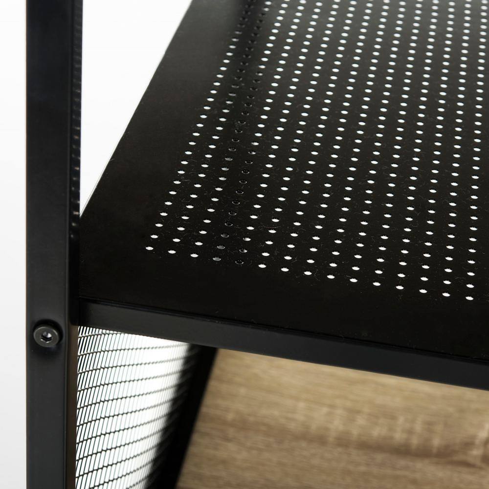 Transitional Black Metal Corner Home Office Desk with Open & Closed Shelving