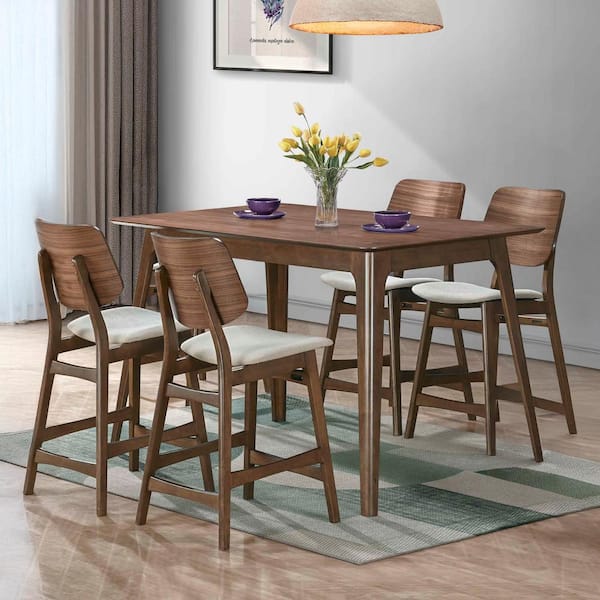 New Classic Furniture Oscar 5-Piece Walnut Wood Top Counter Table Set (Seats 4)