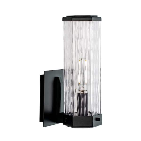 NORWELL Small Polygon 1-Light Matte Black Outdoor Wall Lantern Sconce
