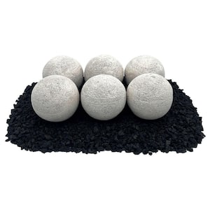 4 in. Cottage White Lite Stone Fire Balls (Set of 6)