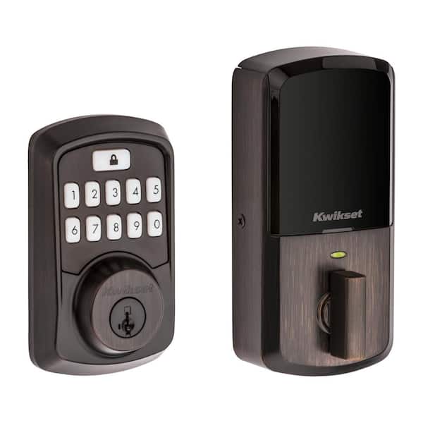 Aura Venetian Bronze Single Cylinder Bluetooth Keypad Smart Lock Deadbolt with Avalon and Tustin Hall Closet Handle