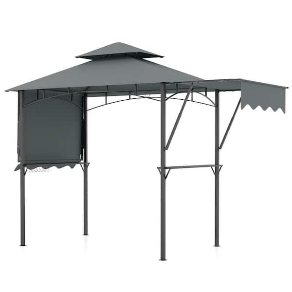 13 ft. x 5 ft. Gray Grill Gazebo with Dual Side Awnings and 2 Shelves Adjustable Shadow