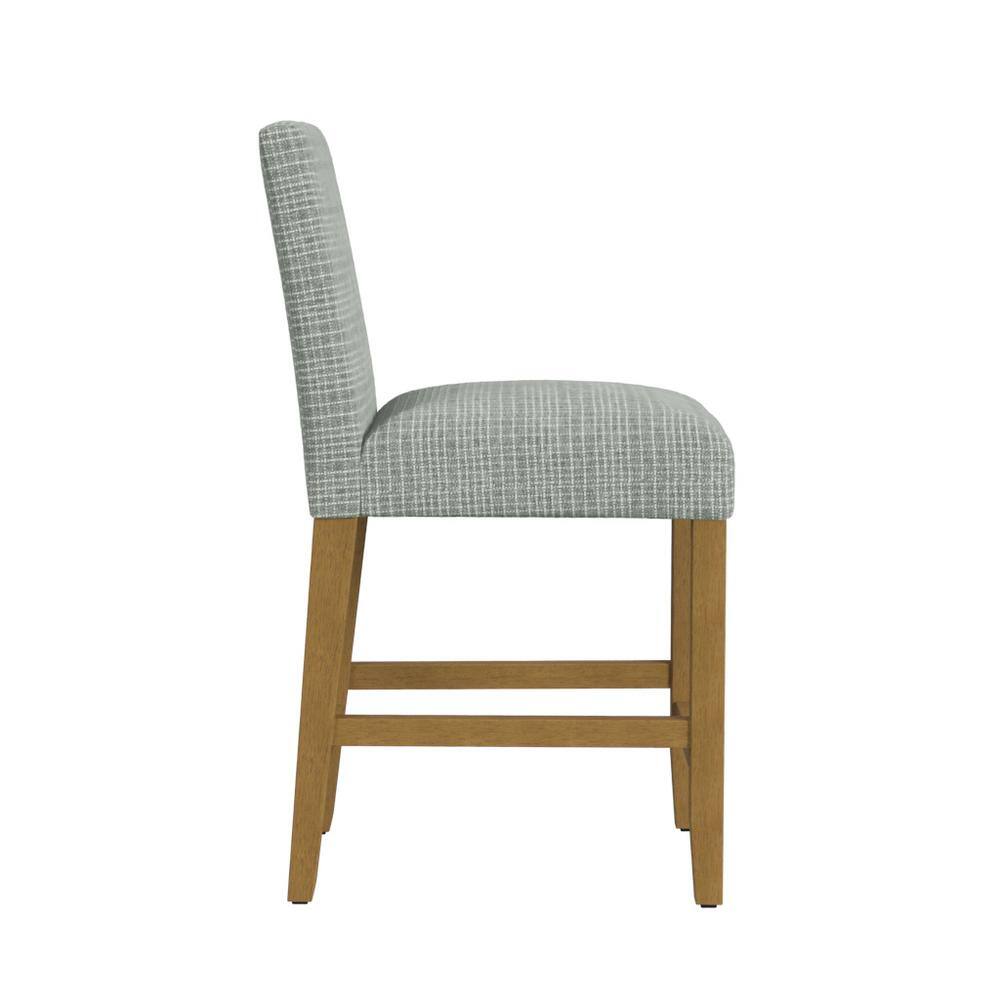 Gray Mini Grid Upholstered Counter Stool with Wood Legs