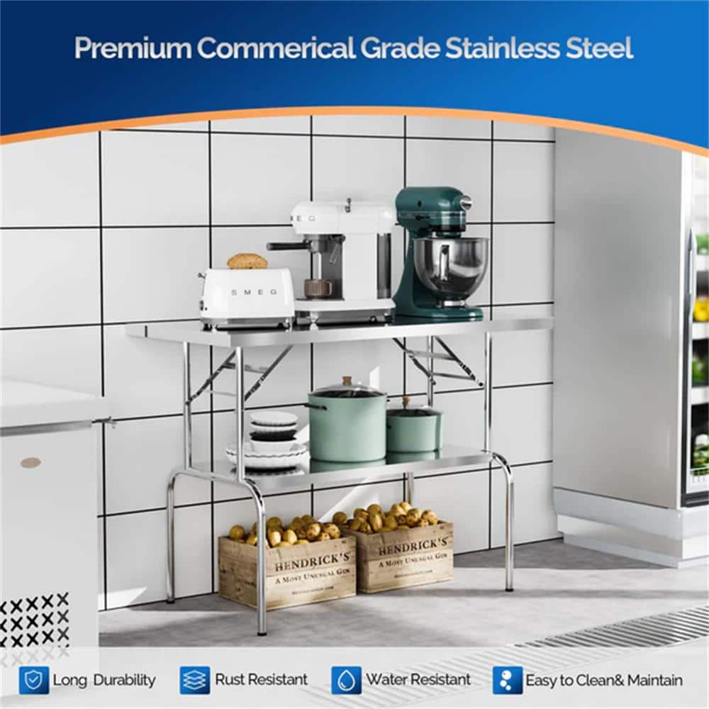 48" x 24" Stainless Steel Folding Table with Undershelf