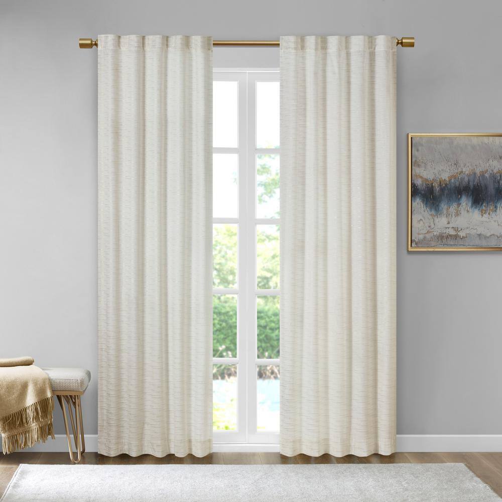 White and Gold Room Darkening Velvet Window Panel Pair