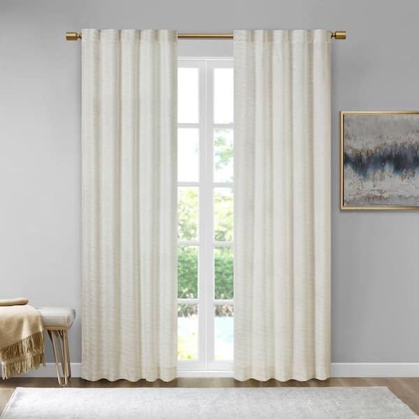 Garett White/Gold Velvet 37 in. W x 84 in. L Room Darkening (Double Panel)