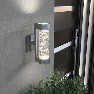 Essence Stainless Steel Modern Bubble Glass Integrated LED Outdoor Hardwired Garage and Porch Light Cylinder Sconce