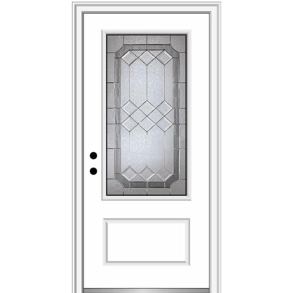 MMI Door Majestic 36 in. x 80 in. Right-Hand Inswing 3/4 Lite 1-Panel Decorative Primed Fiberglass Prehung Front Door