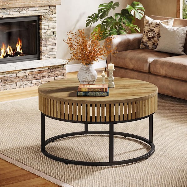 BYBLIGHT Allan 31.5 in. Light Brown Round Wood Coffee Table