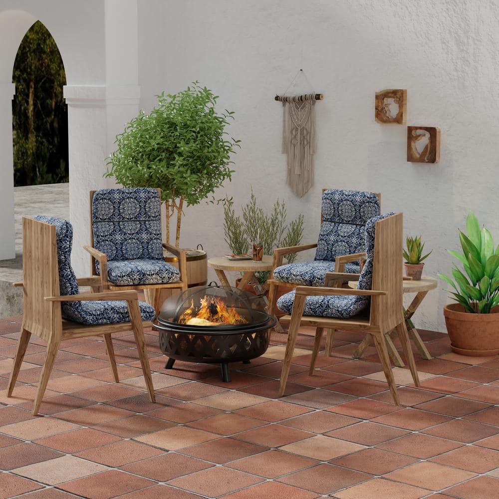 Dresden Midnight Navy Damask Rectangular Outdoor Chair Cushion