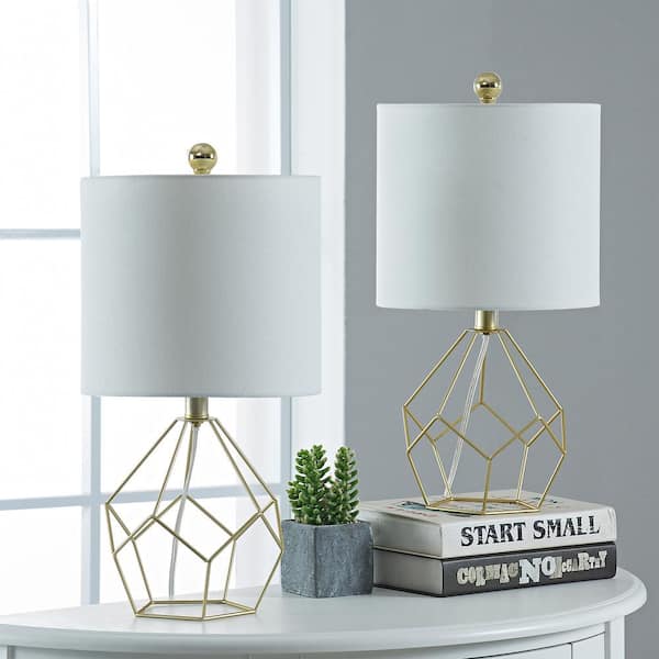 Detroit 18.75 in. Gold Table Lamp with White Shade (Set of 2)