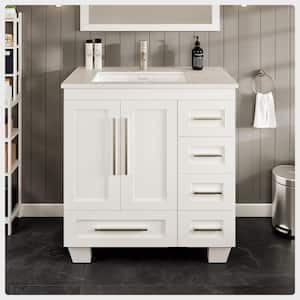 Loon 30 in. W. x 22 in. D x 34 in. H Bathroom Vanity in White with White Carrara Quartz Top and White Undermount Sink