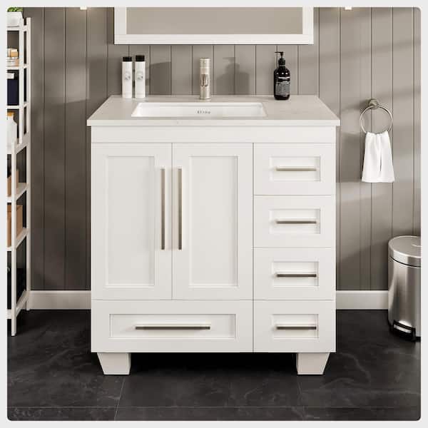 Loon 30 in. Single Sink White Bath Vanity with White Carrara Quartz Top (Assembled)