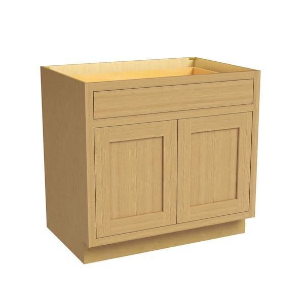 36 in. W x 25 in. D x 34.5 in. H Plywood Ready to Assemble Bases Kitchen Cabinet with Double Doors in Inset Hazelnut Oak