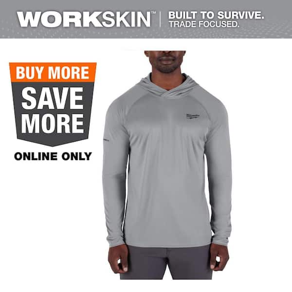 Men's WORKSKIN Gray Large Hooded Sun Shirt
