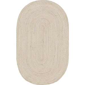 Braided Chindi Ivory 5 ft. x 8 ft. Oval Area Rug