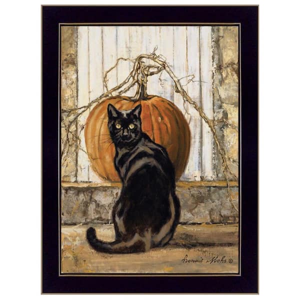 HomeRoots Charlie Black Cat 1-Piece Framed Wall Art 18 in. x 14 in.