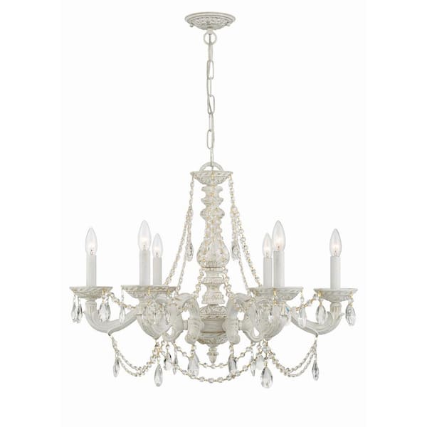 Crystorama Paris Market 6-Light Antique White Crystal Chandelier