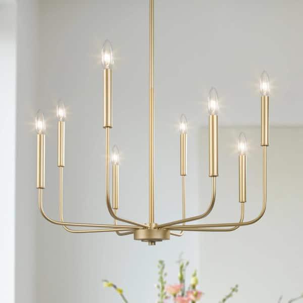 LNC Linear Gold Staggered Candlestick Island Chandelier, 8-Light Vintage Hanging Pendant Lamp for Kitchen Dining Living Room