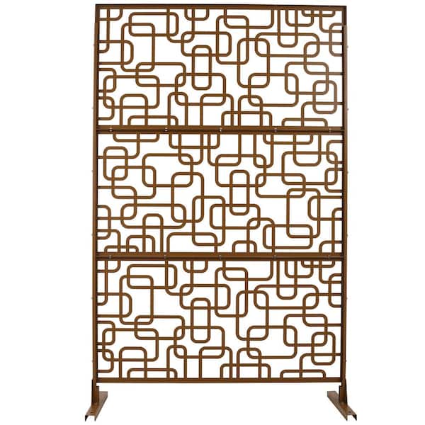 Zeus & Ruta 76 in. H x 48 in. W Brown Metal Outdoor Privacy Screen, Freestanding Decorative Privacy Screen for Balcony Patio Lawn