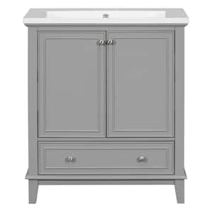 30 in. W x 18 in. D x 34.8 in. H Single Sink Freestanding Bath Vanity in Grey with White Ceramic Top