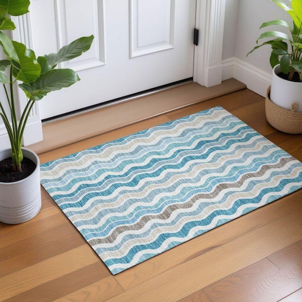 Chantille Machine Washable Indoor/Outdoor Abstract ACN2342 Teal 2 ft. x 3 ft. Accent Rug