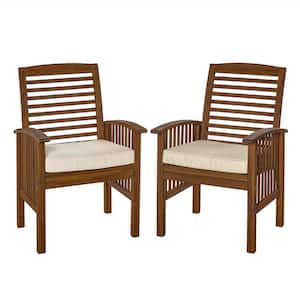 Boardwalk Dark Brown Acacia Outdoor Dining Chairs with Beige Cushions (Set of 2)