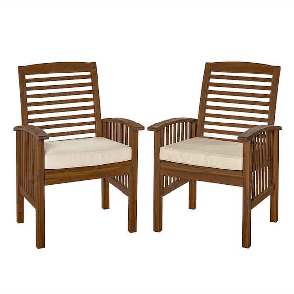 Boardwalk Dark Brown Acacia Outdoor Dining Chairs with Beige Cushions (Set of 2)