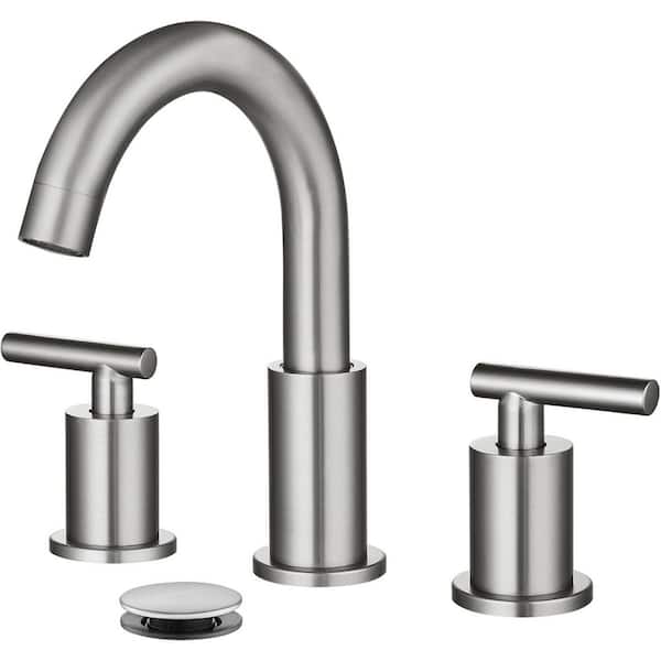 8 in. Widespread 3-Hole Double Handle Bathroom Faucet with Drain in Brushed Nickel