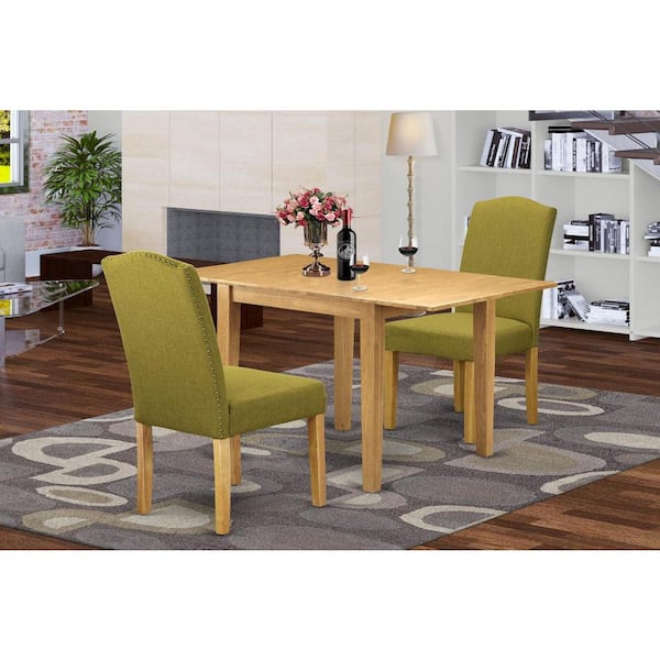 East West Furniture 3-Piece Natural Brown Oak Finish Solid Wood Top Dining Table Set