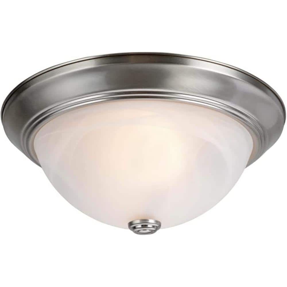 13" Brushed Nickel Flush Mount with White Alabaster Glass Diffuser