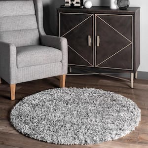 Contemporary Brooke Shag Gray 4 ft. x 4 ft. Round Indoor Area Rug