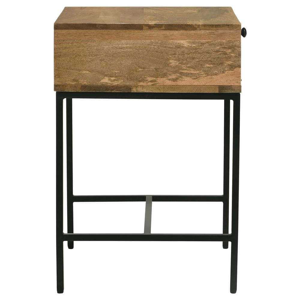 Honey Brown Mango Wood and Iron Rectangular End Table with Storage